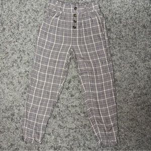 American Eagle Plaid Cuffed Pull On Trousers Tan Black Plaid Sz Small High Rise